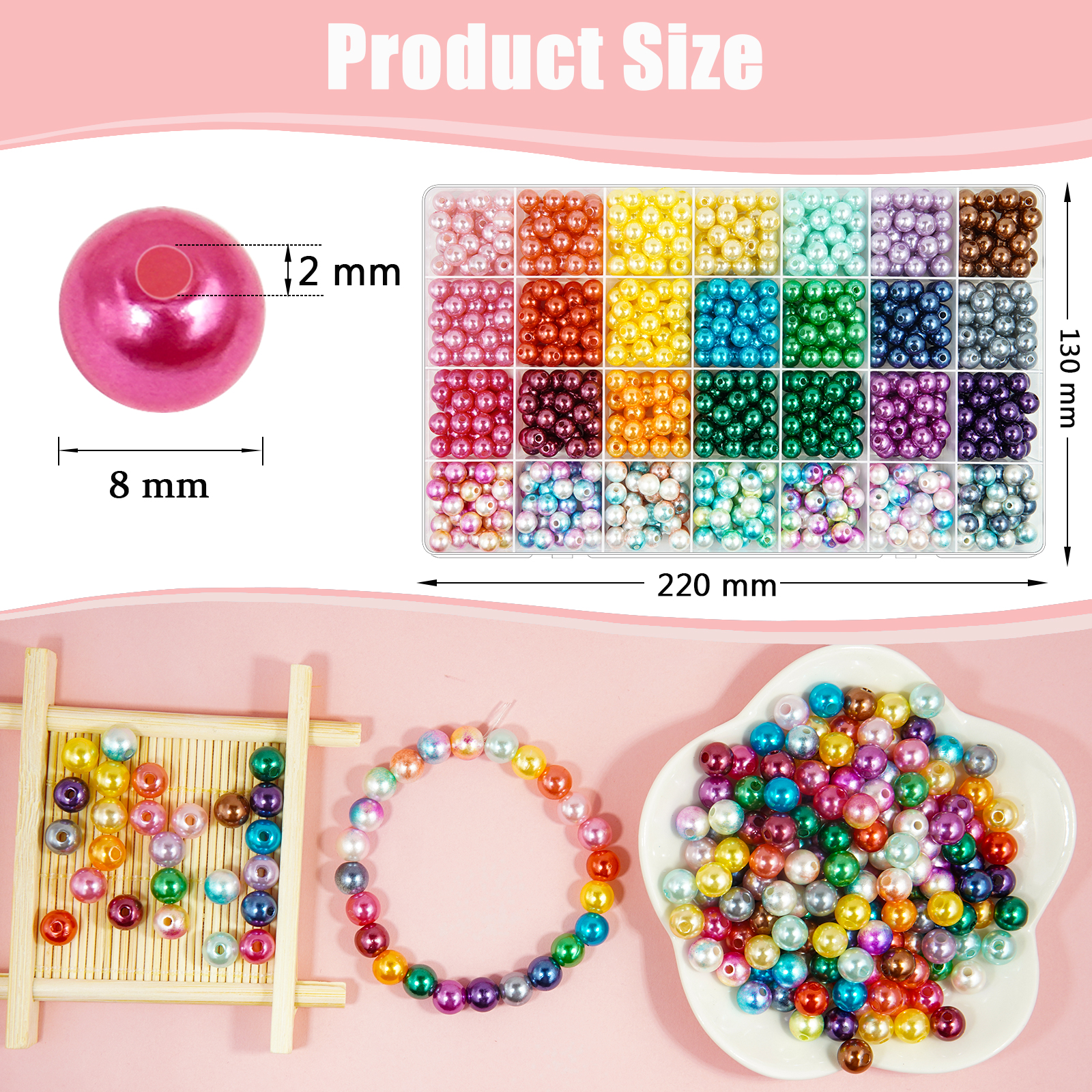 DIY Beads Bracelet Making Kit for Girls Birthday Gift, 8mm Gradient Beads  for Jewelry Making Kit with Pendant