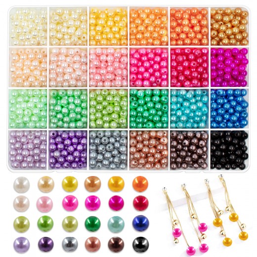 1800Pcs 6mm Pearl Beads for Crafts, 24 Colors Round Pearls Beads with Holes for Jewelry Making Handcrafted Loose Spacer Beads for Crafts Jewelry Making Necklaces Bracelets (6mm)