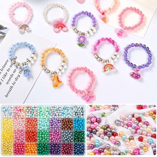 2100 Pcs 6MM Pearl Beads for Jewelry Making, 28 Colors ABS Round Faux Mermaid Pearls Beads with Hole Handcrafted Loose Spacer Beads for DIY Craft Necklace Bracelet Phone Lanyard Wedding Decor (6MM)